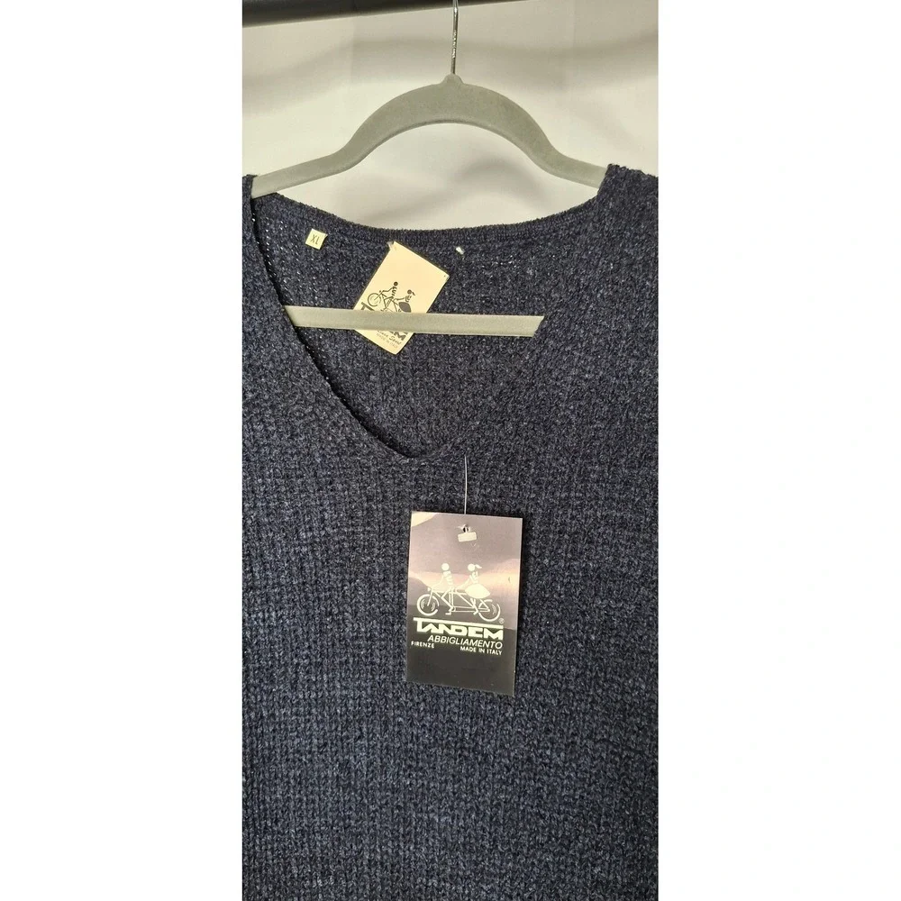 Tandem Firenze Navy Wool Blend V-Neck Knit Sweater Made in Italy XL NWT*READ